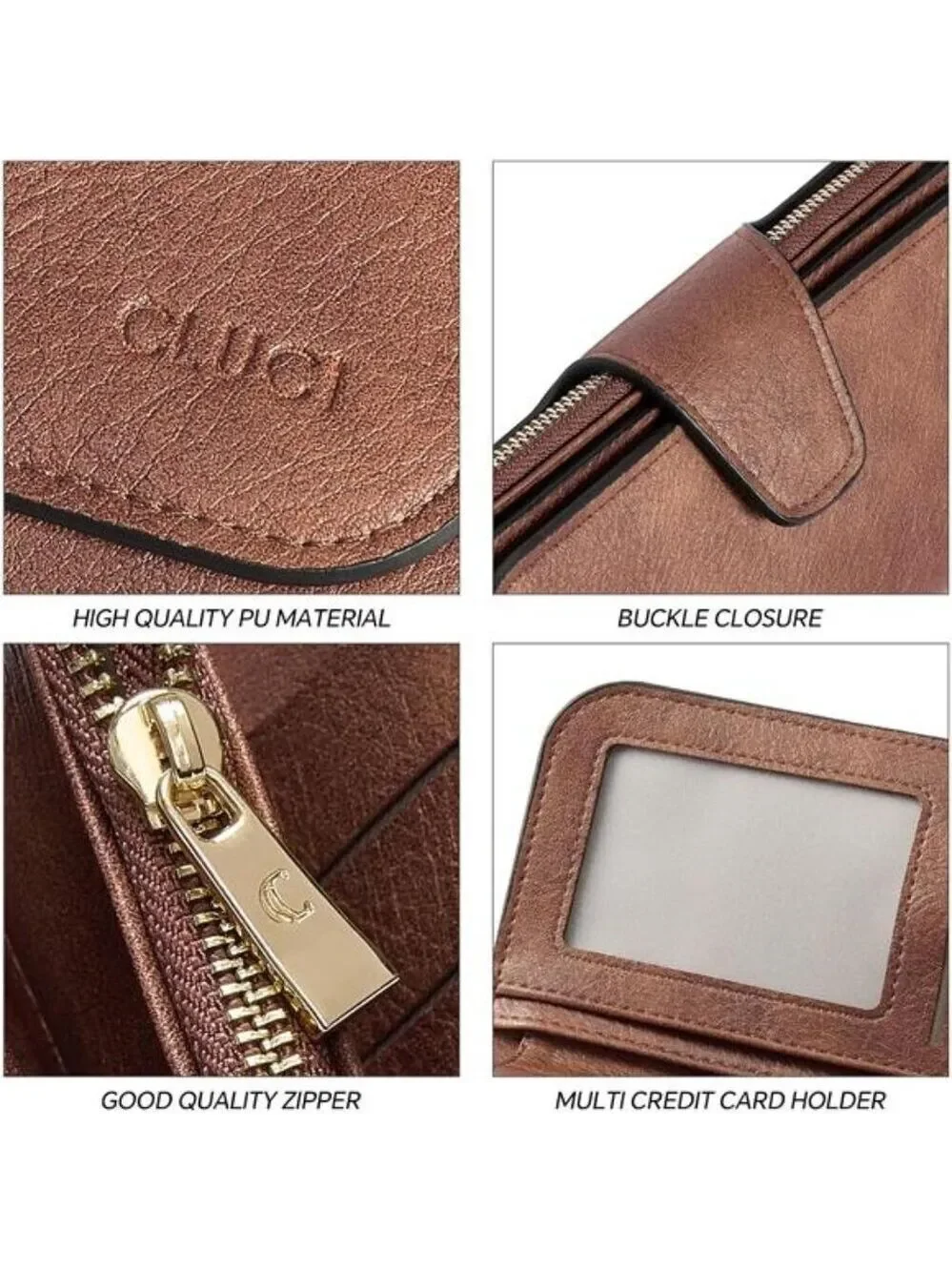 Womens Wallet RFID PU Leather Bifold Clutch Card Holder Trifold Wallet Purse